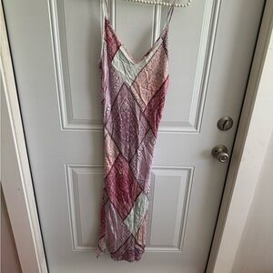 Patchwork Midi Dress in Pink and Purple
